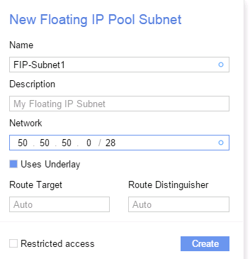 Configuration of FIP Subnet for using Underlay